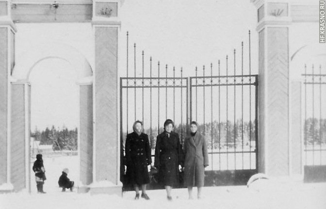Деревянные входные ворота на стадион с Комсомольской улицы, 1960-е годы