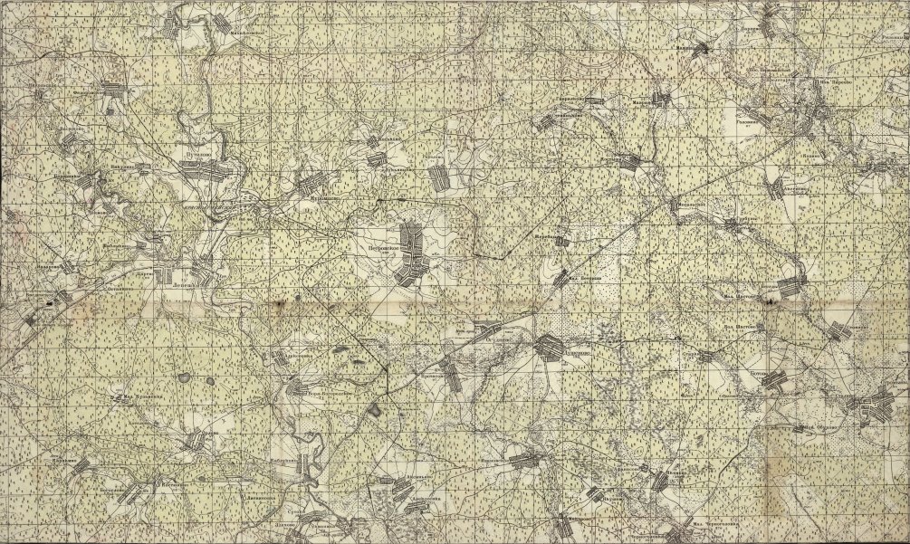 Топографическая карта 1940-х годов, на которой отмечена линия УЖД Москватопа