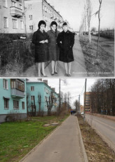 Сравнительная фотография. Улица Спортивная с разницей в 50 лет, 1960-е и 2012 год