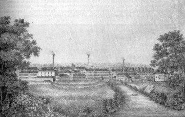 Вознесенская бумагопрядильная и плисовая мануфактура Лепешкиных, гравюра 1845 год. Это первое известное изображение нашего города.